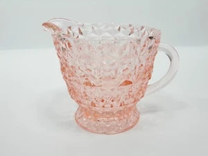 PRETTY VINTAGE PINK HOLIDAY BUTTON AND BOWS GLASS CREAMER JEANNETTE GLASS CO - Picture 1 of 10