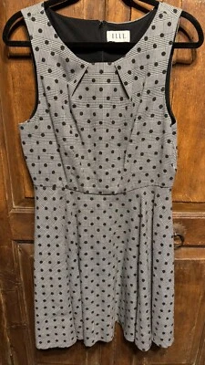 Elle Gray Glen Plaid Polka Dot Houndstooth Fit & Flare Sleeveless Dress Size 14 - Image 1 of 4