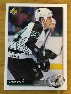 1992 Upper Deck #62 Trent Klatt Signed Dallas Stars Minnesota High School Hockey - Image 1 of 3