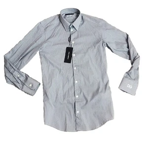 NWT Dolce & Gabbana Gold Button Front Long Sleeve Striped Shirt Italy Mens 15/38 - Picture 1 of 9