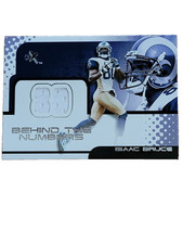 2001 Fleer E-X Behind the Numbers Isaac Bruce Game-Worn Jersey Card #657/720