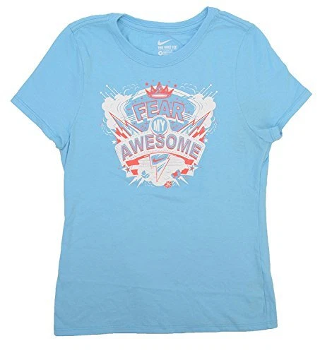 Nike Girls Fear My Awesome Short Sleeve Shirt 885091 - Blue 487 - Size L -