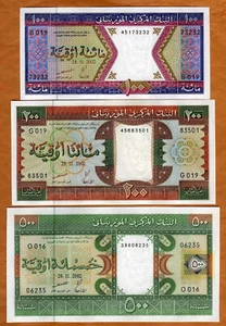 Satz Mauretanien, 100-200-500 Ouguiya, 2002, P-4k-5j-8c, UNC - Bild 1 von 2