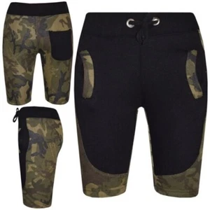 Kids Girls Boys Fleece Camouflage Green Panel Chino Shorts Half Pants 5-13 Years - Picture 1 of 5