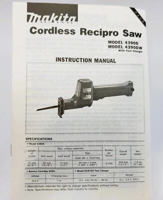 Makita Cordless Recipro Saw 4390D Instruction Manual - Image 1 of 2