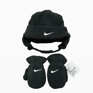 Nike Toddler Boys Fleece Chin Strap Trapper Hat & Mittens 2 Piece Set Size 2-4T - Picture 1 of 6