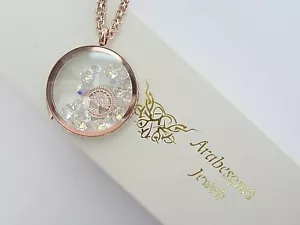 ARABESQUES CHARM POTS Round living memory/floating locket/necklace. Rose Gold - Picture 1 of 4