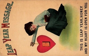 POSTCARD LEAP YEAR MESSAGE "THIS IS LEAP YEAR HONEY & MY HEART IS OPEN FOR YOU" - Picture 1 of 2