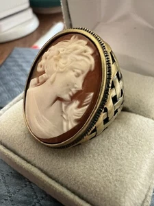Amedeo Cornelian Bronze Basket Weave Cameo Ring Sz 7.5 #9436 - Picture 1 of 6