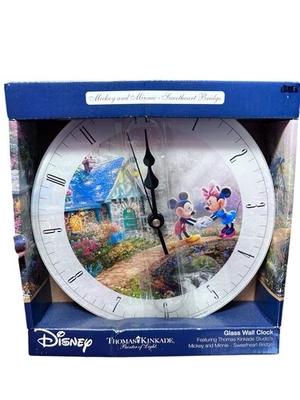 Disney Thomas Kinkade Reloj de Pared de Cristal Mickey y Minnie PUENTE DEL CORAZÓN NOS Foto 1 de 4