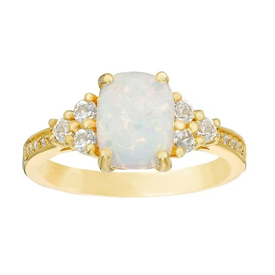 2 Micron Yellow Gold Plated Sterling Silver with Cushion Created Opal and White - Image 1 of 4
