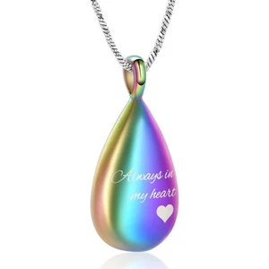 Carved Teardrop Keepsake Ashes Necklace Urn Pendant Cremation Memorial Jewelr... - Picture 1 of 7