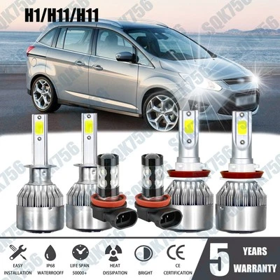 Lâmpadas combinadas brancas para Ford C-Max 2013-2017 -6X farol de LED Hi/Lo + faróis de neblina - Imagem 1 de 4