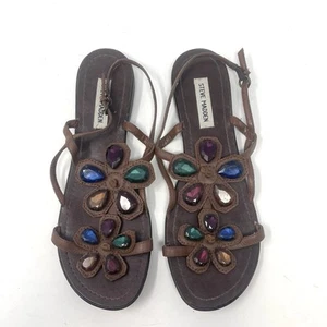 Steve Madden braune Leder-Sandalen bunte Schmucksteine Perlen Blumen 10 - Bild 1 von 9
