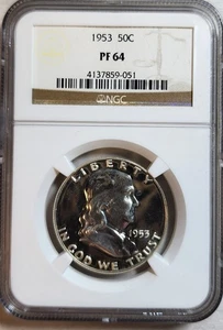 1953 NGC PF 64 Franklin Half Dollar 50C Proof PR Toning Toned (M210) - Picture 1 of 4