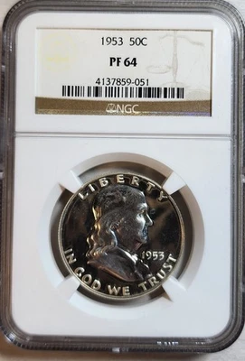 1953 NGC PF 64 Franklin Half Dollar 50C Proof PR Toning Toned (M210) - Image 1 of 4