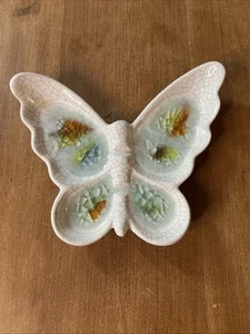 White Crackle Glass Butterfly Ashtray - Picture 1 of 7