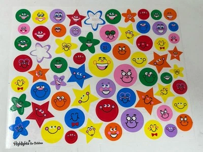 Vintage 90s HIGHLIGHTS Magazine Star Goofy Smiley Face Teacher Sticker Sheet - Image 1 of 4