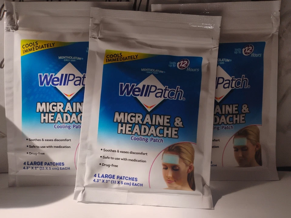 WellPatch Migraine and Headache Cooling Patch 4 Large Patches 11 X 5 Cm