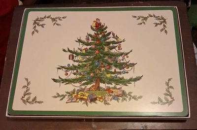SPODE Christmas Tree Cork Placemats Large with Original Red Box Good Holiday - Image 1 of 4