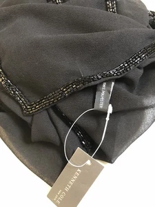 Kenneth Cole Seidentuch 70 x 20 schwarz Perlen Bordüre leichter länglicher Schal Neu mit Etikett - Bild 1 von 7