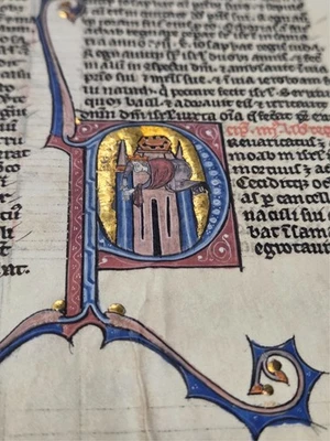 Medieval ILLUMINATED BIBLE Manuscript  Leaf - Image 1 of 4