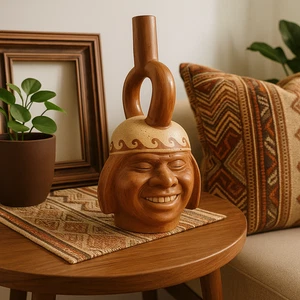 Signed R. Mochica Perú Ceramic Vessel – Pre-Columbian Inspired Portrait Pottery - Picture 1 of 13