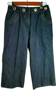 Larry Levine Capri Pant Womens Size 4 Grommet Waist Pocket Dark Wash Denim Work - Picture 1 of 13