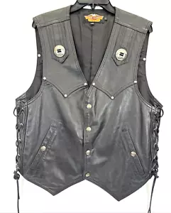 Chaleco de cuero negro Harley-Davidson para hombre talla L hecho en EE. UU. motocicleta a presión - Imagen 1 de 23