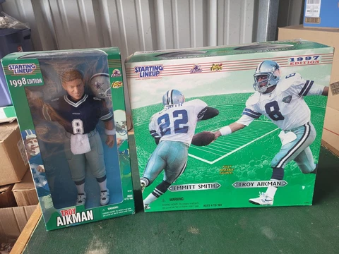 1997/1998 Dallas Cowboys 12" starting lineup lot Troy Aikman & Emmitt Smith NIB Cover