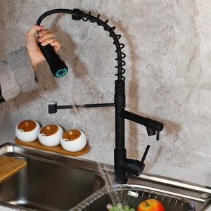 Grifo mezclador de resorte giratorio para fregadero de cocina grifo negro - Imagen 1 de 12