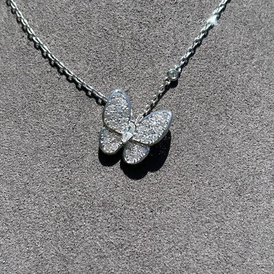 Butterfly Necklace, Pendant Charm, Pave Crystals, Prom Jewelry,  Bride 16in 18in - Image 1 of 4
