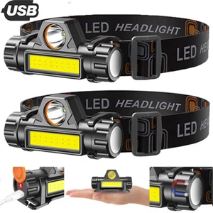 2x USB Recargable LED Faro Faro Luz Linterna Pesca Exterior - Imagen 1 de 17