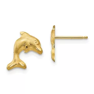 14K Gelbgold Diamantschliff Satin Delphin Ohrringe Push Hinten Madi K Schmuck - Picture 1 of 3