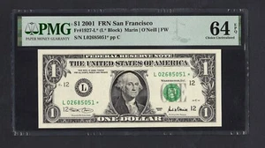 United States-Federal Res One Dollar 2001 Fr#1927-L* (L* Block) UNC Grade 64 - Picture 1 of 2