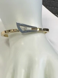 ITALY14k  WHITE & YELLOW HOLLOW ladies BANGLE DIAMOND bracelet  14.8 G estate - Picture 1 of 7