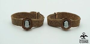 Lot of 2: Vintage Adjustable Soldier Cameo Rose Gold-Toned Weaved Bracelets