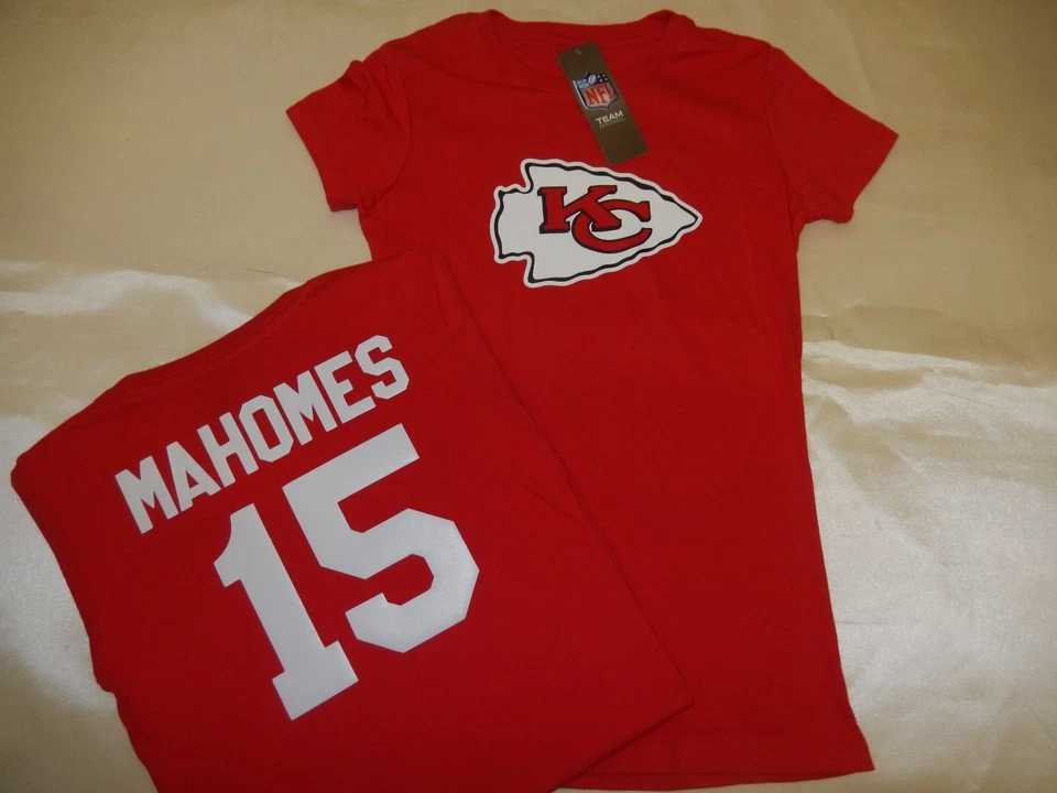 9715-5 MUJERES Kansas City Chiefs PATRICK MAHOMES Camiseta Cuello Redondo Roja Nueva Foto 1 de 1