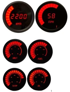 Universal Analog 6 Gauge Set With Red LED Gauges Black Bezel Lifetime Warranty - Picture 1 of 10