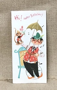 Tarjeta de cumpleaños Fairfield de colección carnaval circo hombre con mono diario basura - Imagen 1 de 4