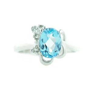 Blue Topaz Women's Ring - 14K White Gold - Picture 1 of 2