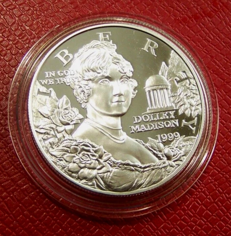 1999-P Dolly Madison Commemorative Silver Dollar Proof Philadelphia Mint, No Box Cover