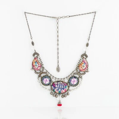 collanina da donna in bigiotteria lunga con pietre naturali vetro collana perle. - Immagine 1 di 3