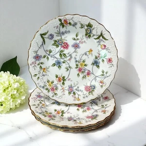 3x Andrea by Sadek Corona LUNCHEON Plates 9" Floral Chintz Gold Trim Vintage - Picture 1 of 6