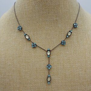 Park Lane Necklace Blue Crystal Beaded Lariat Copper Tone Chain 18 Inch Jewelry