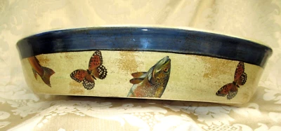 ROBERT GORDON Pottery AUSTRALIA "TROUT & BUTTERFLIES " Serving Oval Dish Bowl - image 1 of 4