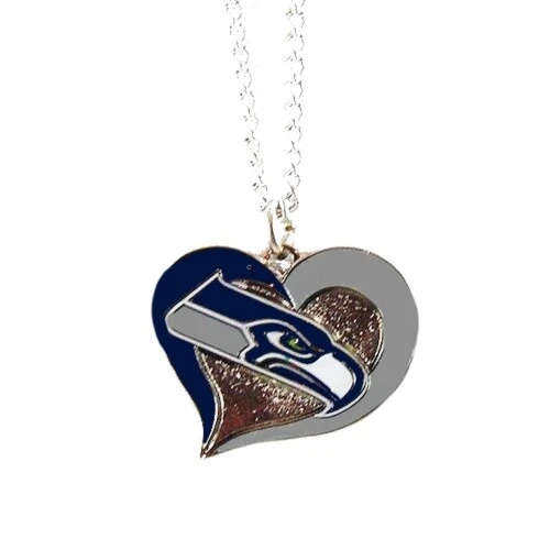 Seattle Seahawks Swirl Heart NFL Silver Team Pendant 20'' Necklace - Image 1 of 1