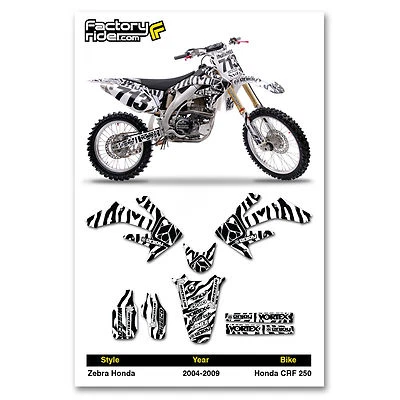 2004-2009 HONDA CRF 250 Zebra Motocross Graphics Dirt Bike Decal Sticker Kit - Image 1 of 4