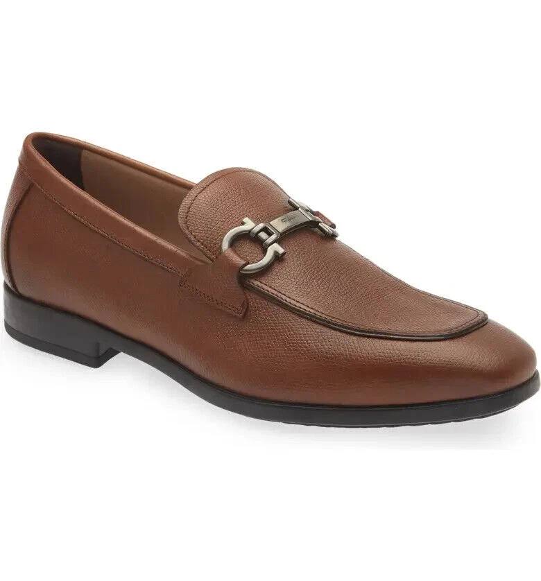 Salvatore Ferragamo Men's Ree Double Gancini Bit Leather Loafers Shoes - Radica
