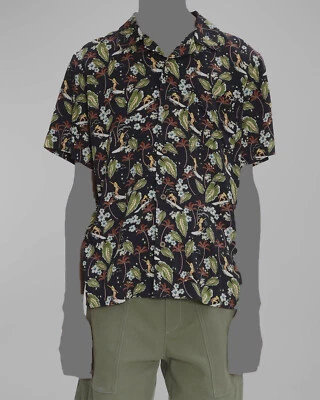 US$ 255 A.P.C. Camisa masculina preta com estampa tropical manga curta abotoada tamanho P - Imagem 1 de 4